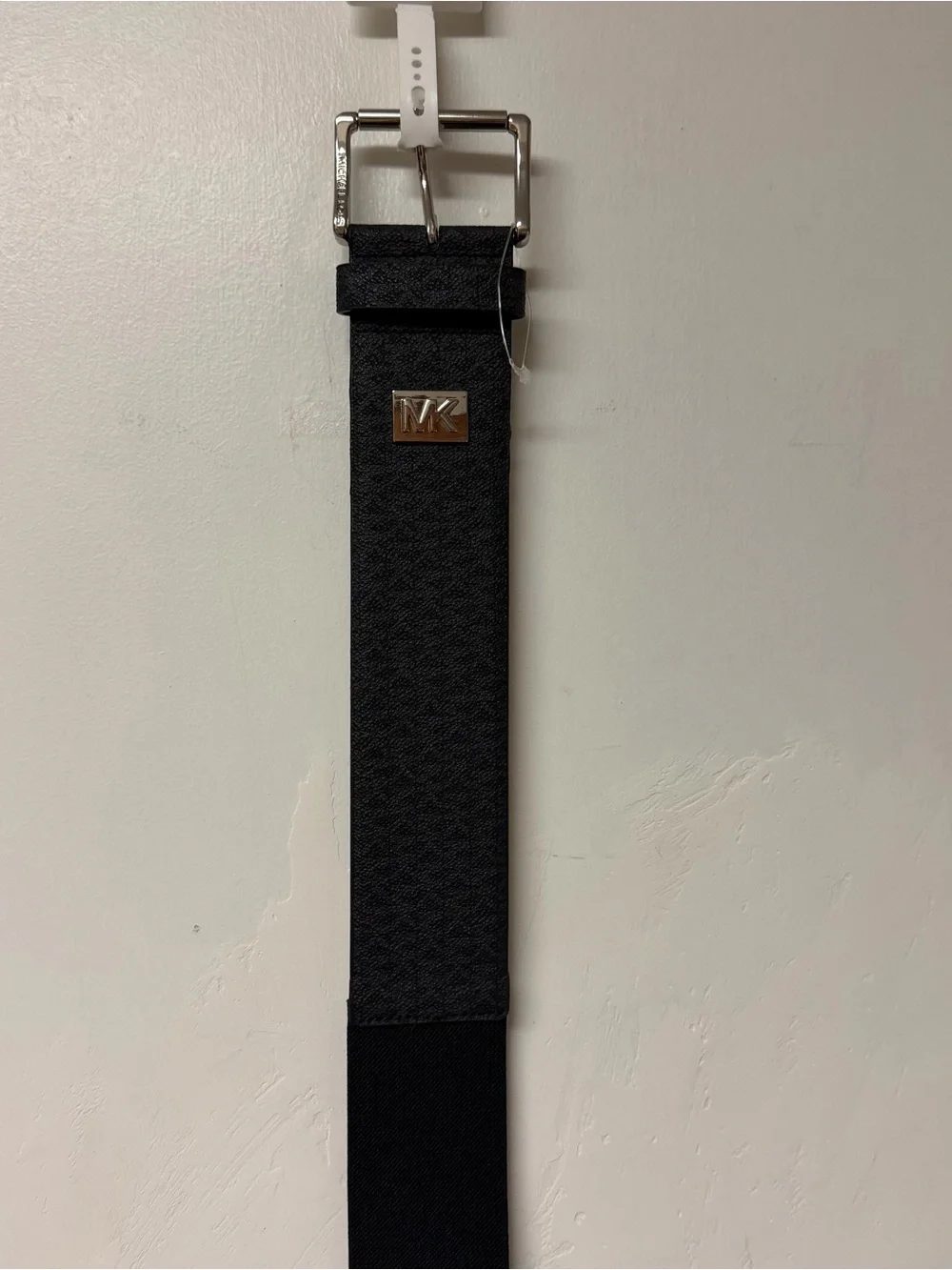 Michael Kors Women’s Black Textured Logo Plaque Belt